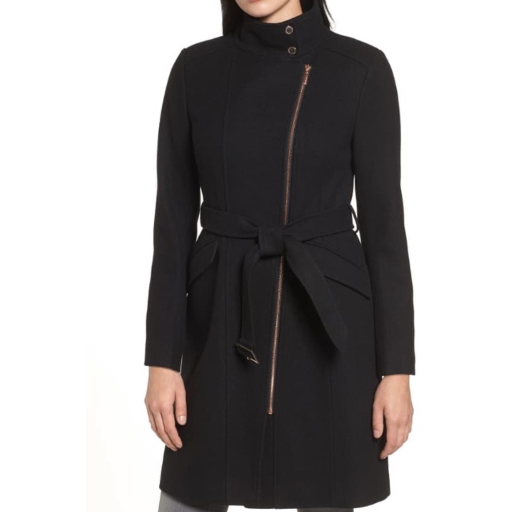 COLE HAAN WOOL BLEND MOCK NECK ZIP JACKET …